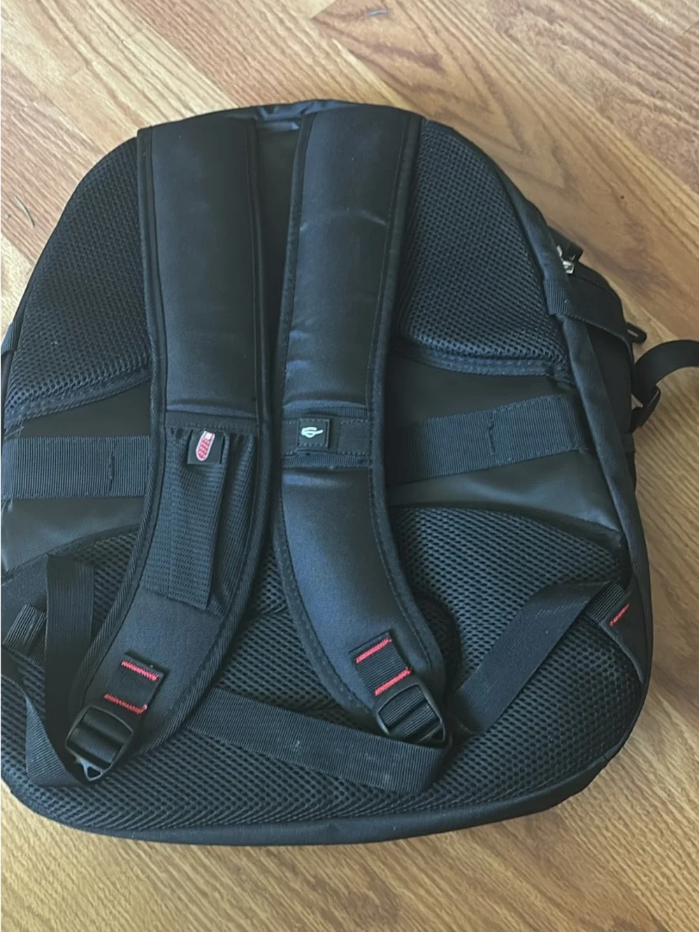 Black Travel Backpack with Red Accents